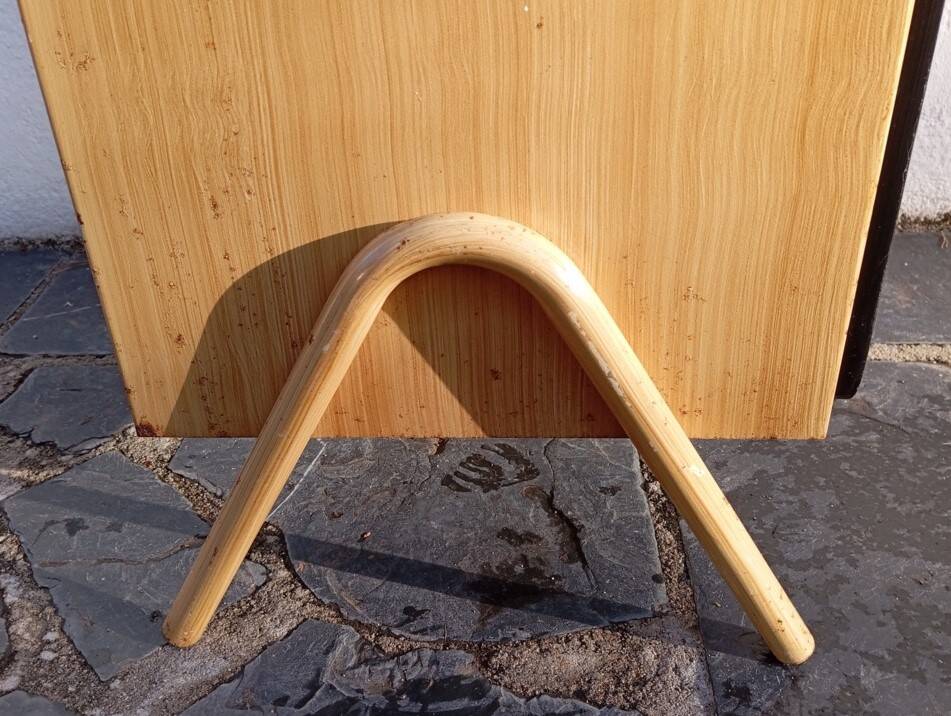 Metal and wood boarding school bedside table