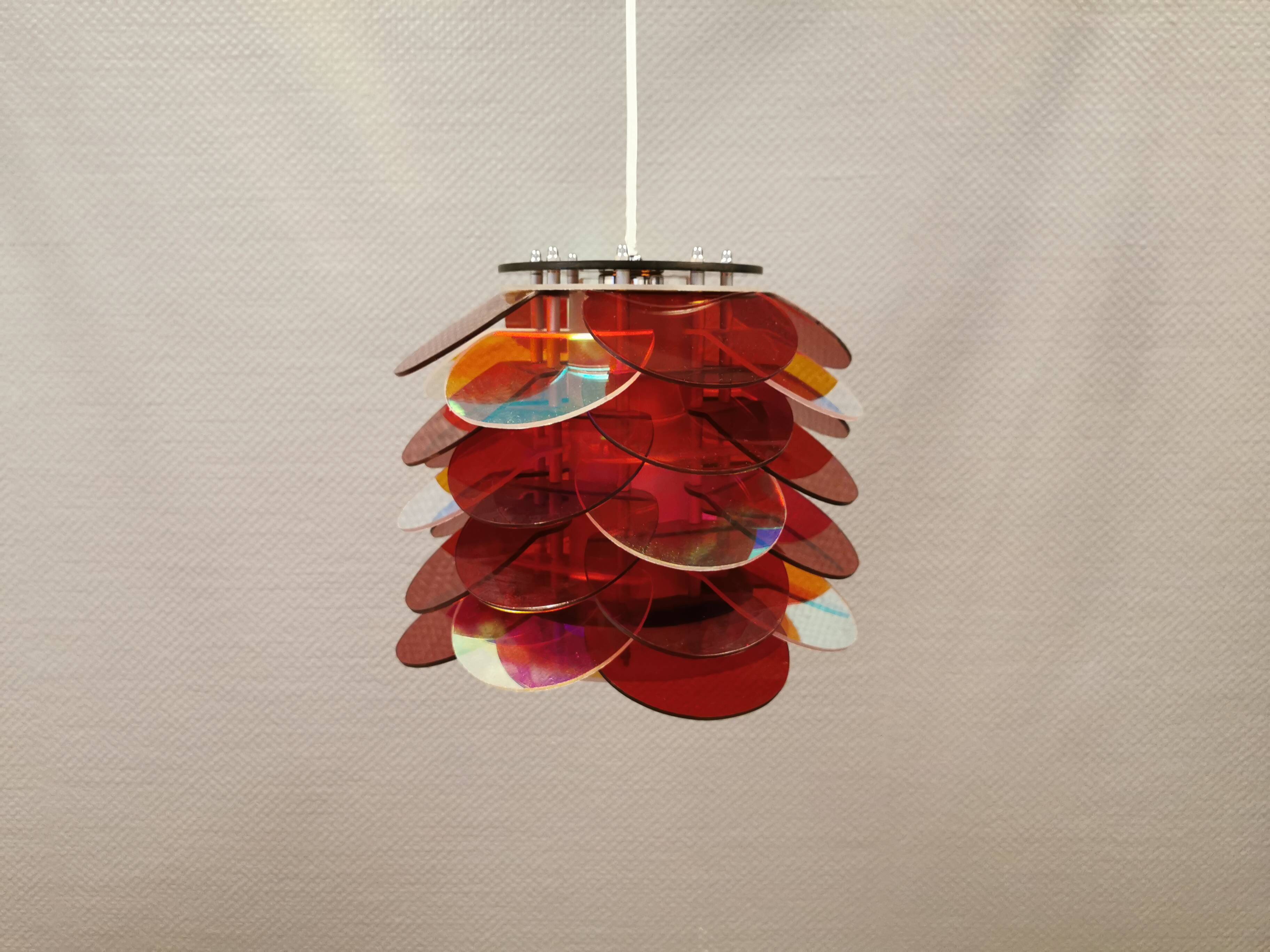 Danish Space Age hanging lamp made of plexiglass "leaves" with mirror reflex