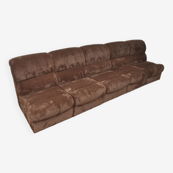 Brown Corduroy Modular Sofa, 1970s, Set of 5