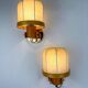 Pair of articulated "Cocoon" wall lights, resin and pine, Italy, 1970s