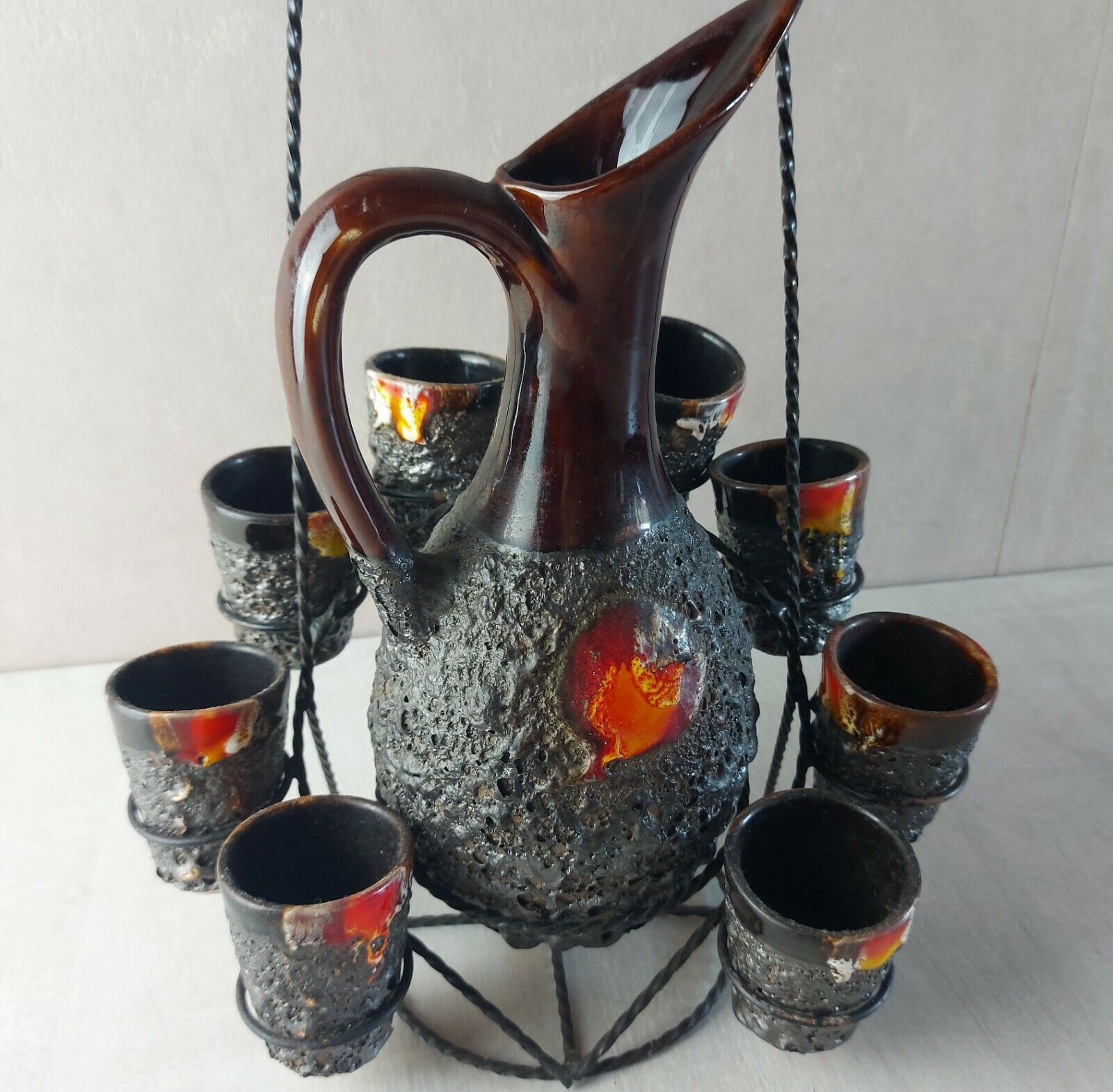 Liquor service in ceramic of Vallauris Fat Lava