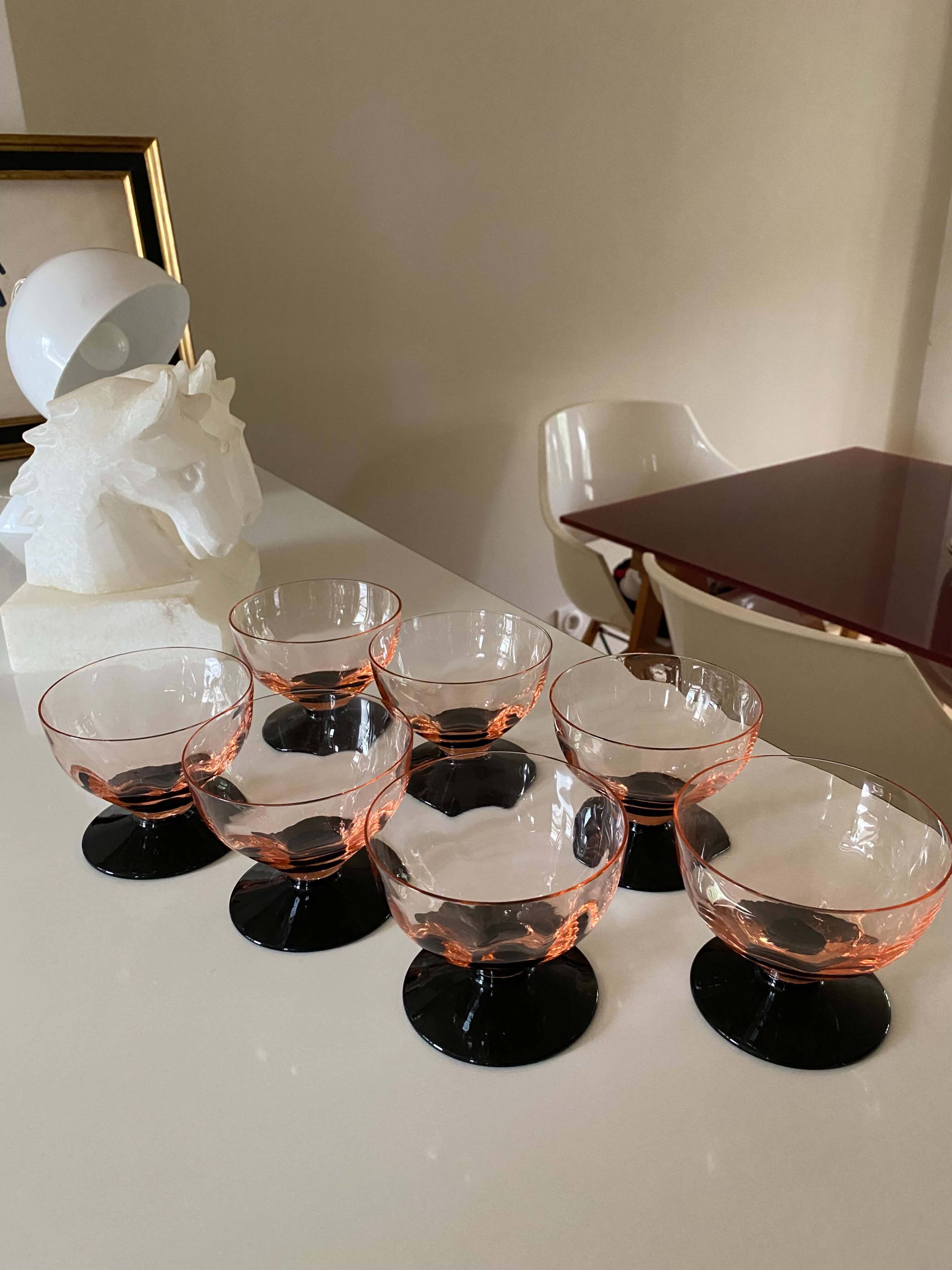 7 vintage Art Deco champagne or dessert coupes