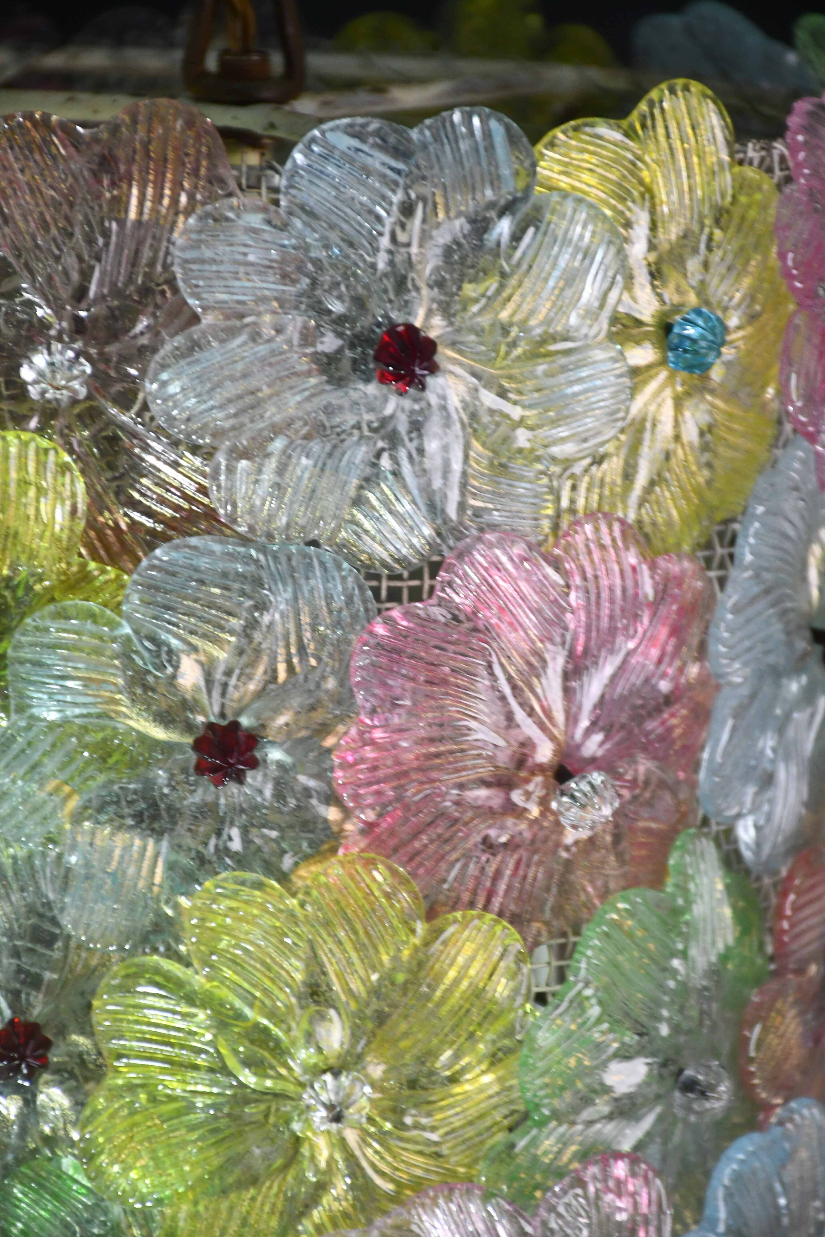 Amazing Vintage Multicolor Murano Glass Flower Chandelier by Seguso
