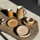 Lot de 4 assiettes à dessert en grès beige liseré brun Sarreguemines grès