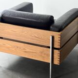 Robin Day armchair for habitat in black leather, wood and chrome
