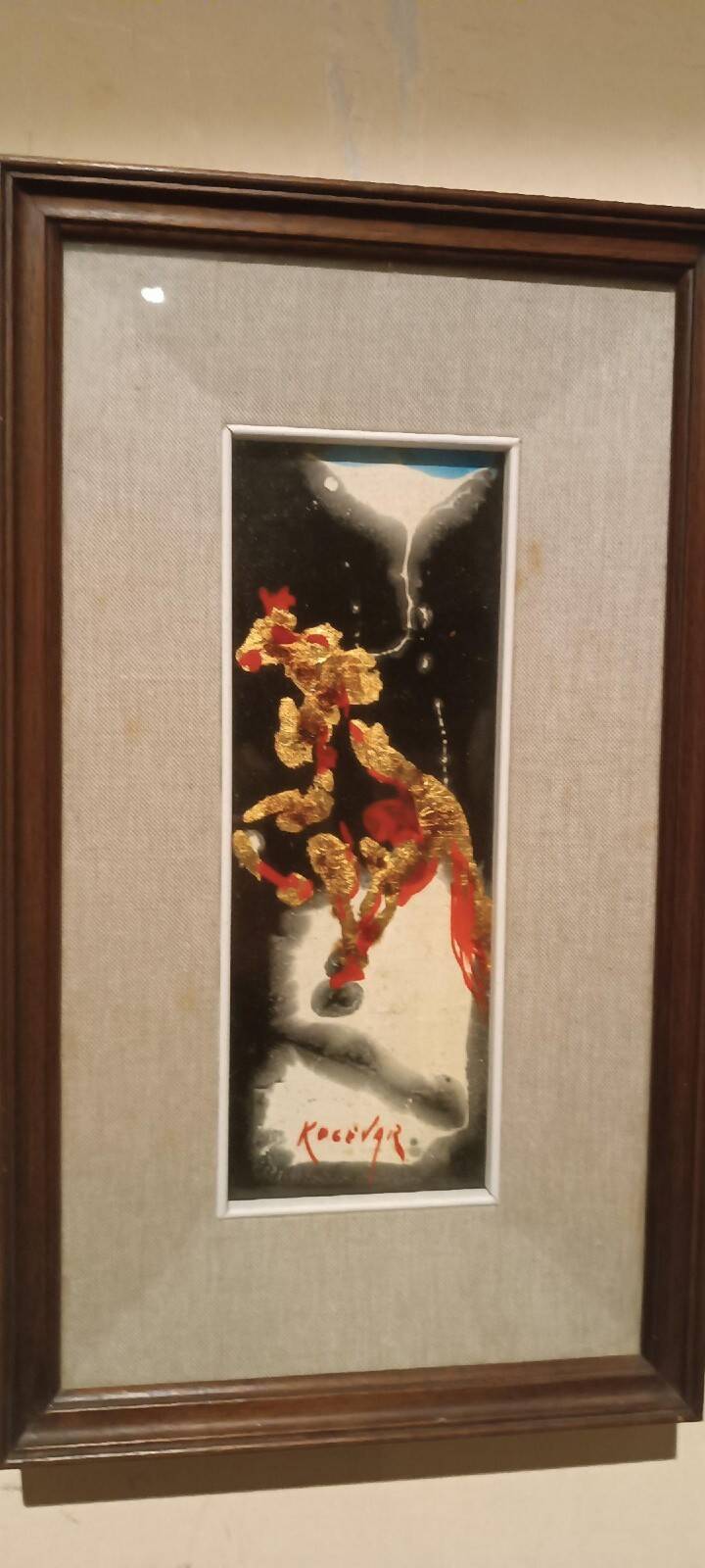 Abstract painting of a horse - gold leaf and enamel - Kocevar, 1970s