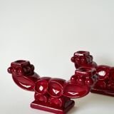 Pair of large burgundy ceramic candlesticks, 1950
