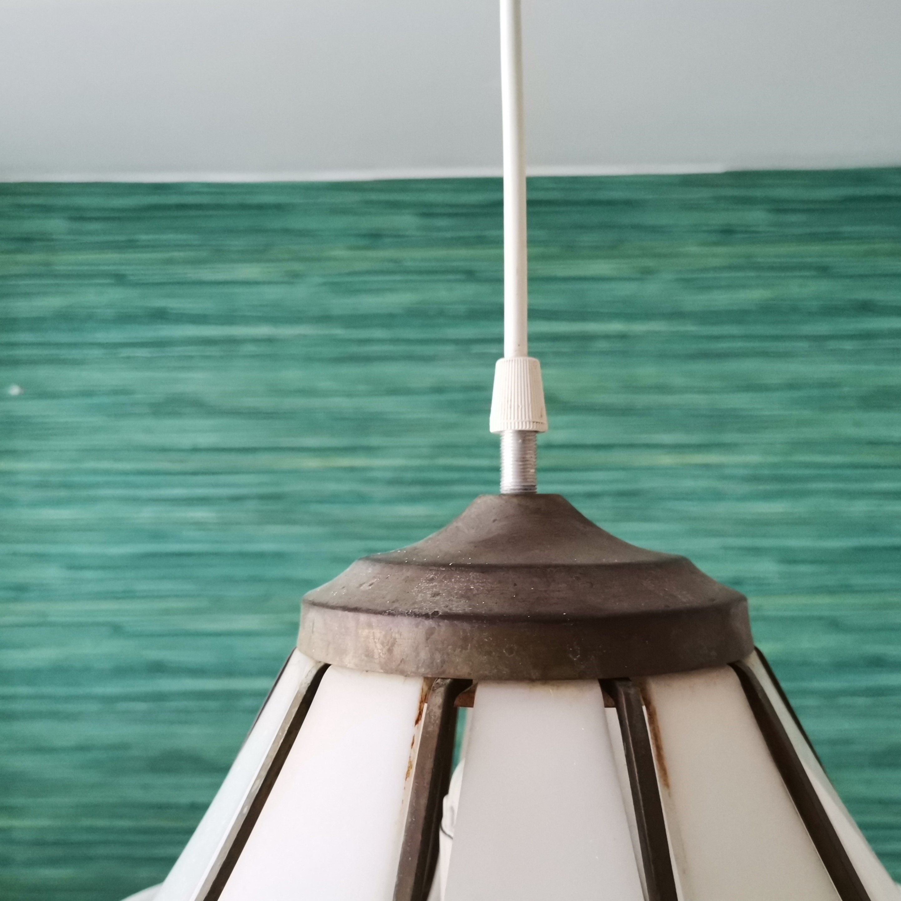 Large Modernist white acrylic hanging light lamp 1970s