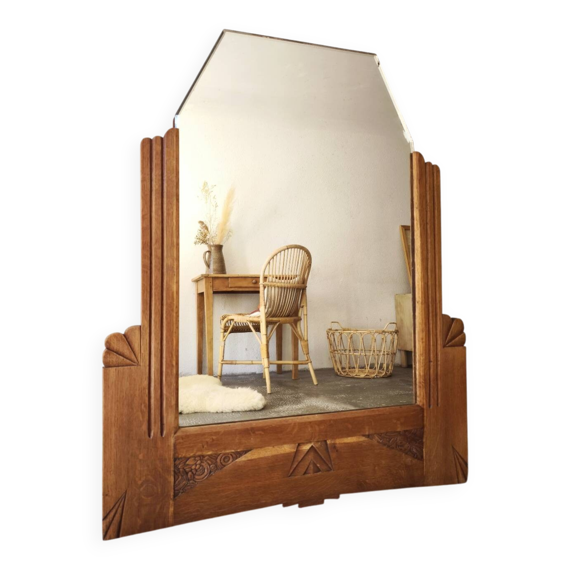 Vintage Art Deco Oak Mirror – 1920s/1930s