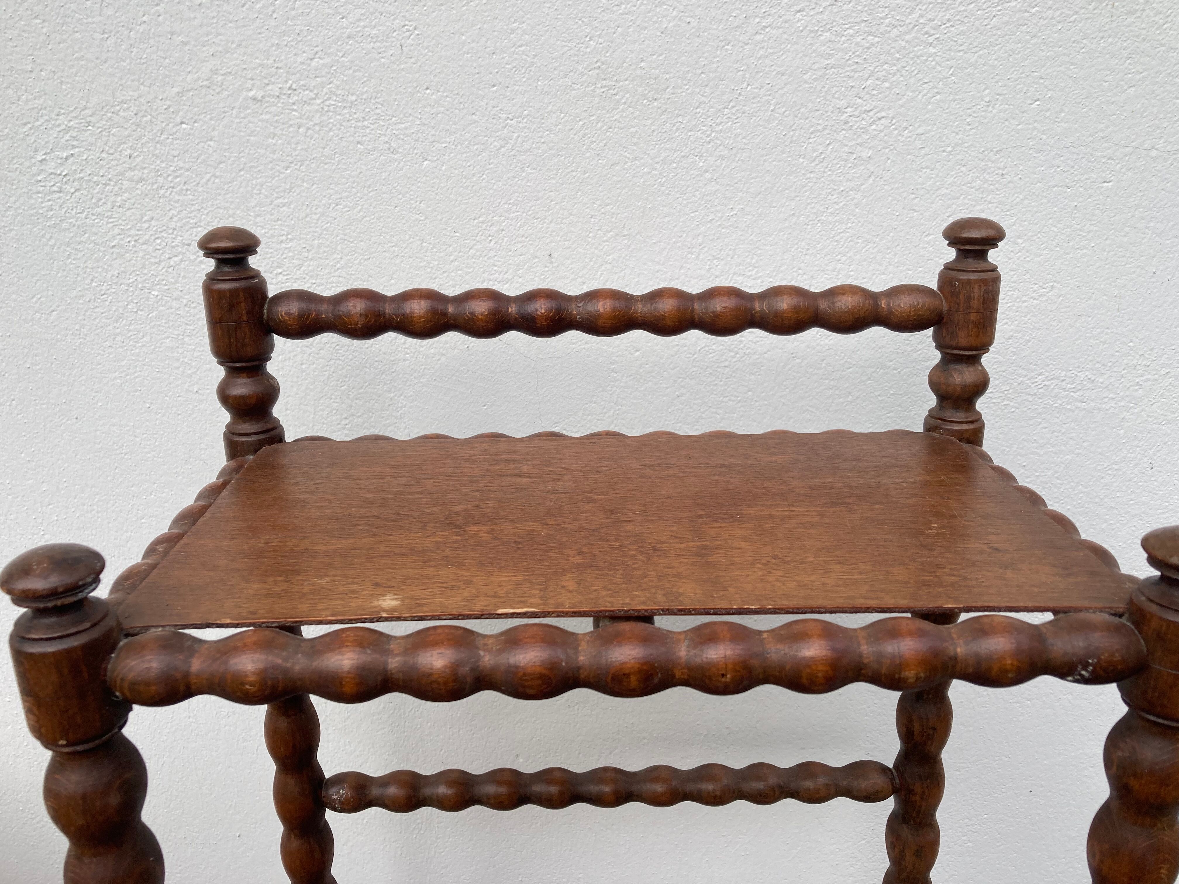 Vintage rectangular turned wooden bedside table