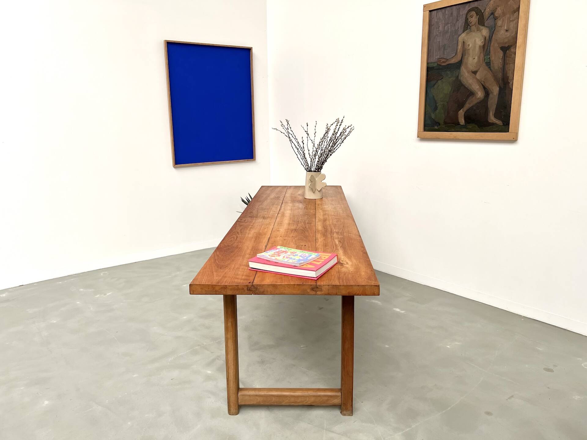 Large brutalist beech farmhouse table