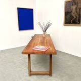 Grande table de ferme brutaliste en hêtre