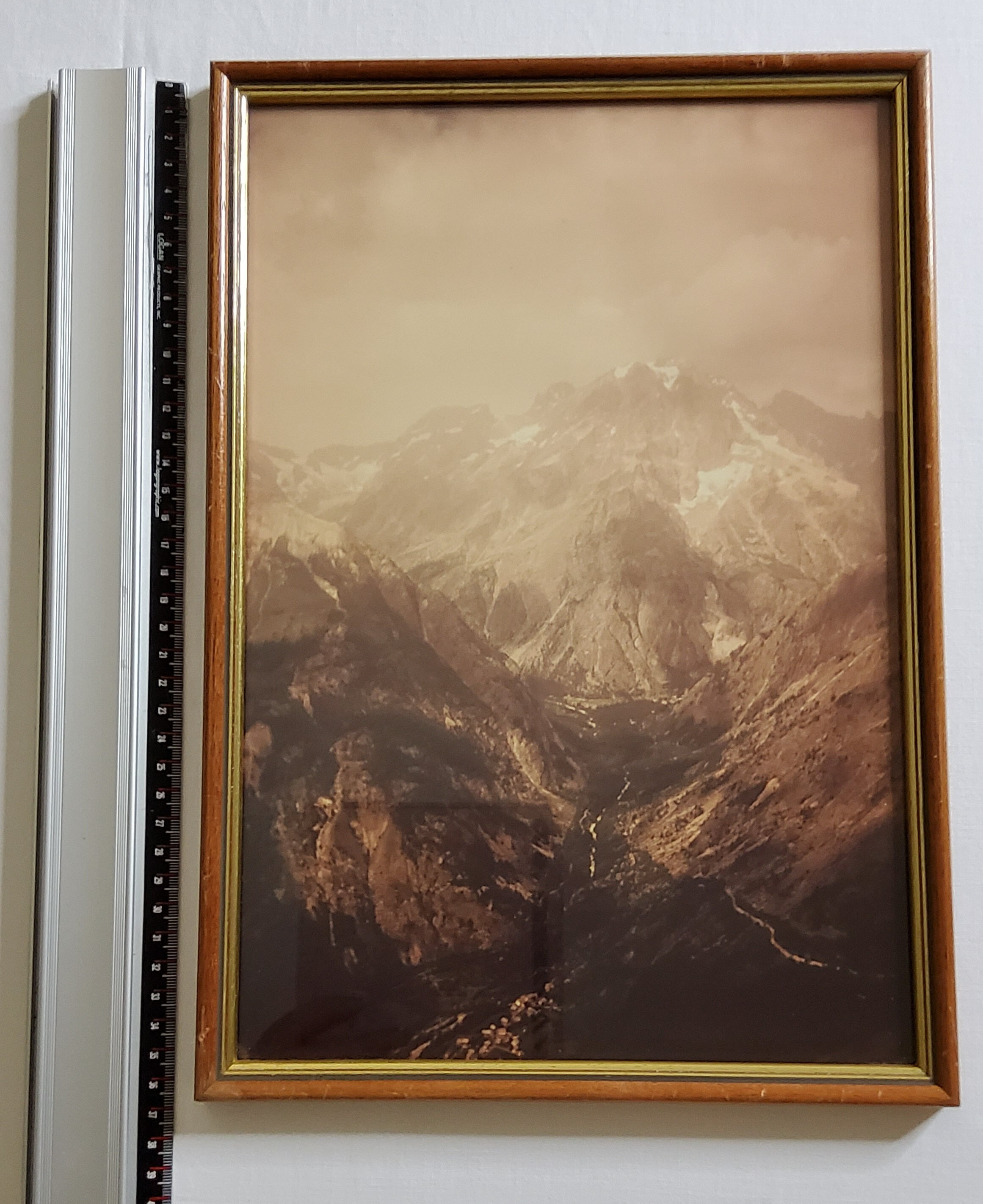 Old silver photo, massif des Ecrins, sepia tones, framed 36 x 25 cm