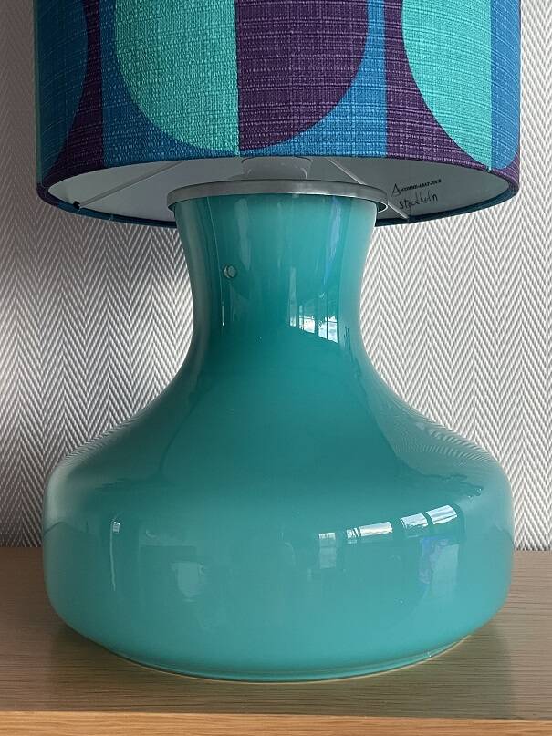 Stockholm lamp H82 D25cm blue opaline - vintage fabric 1970