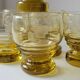 6 old art deco yellow cut glass liqueur glasses