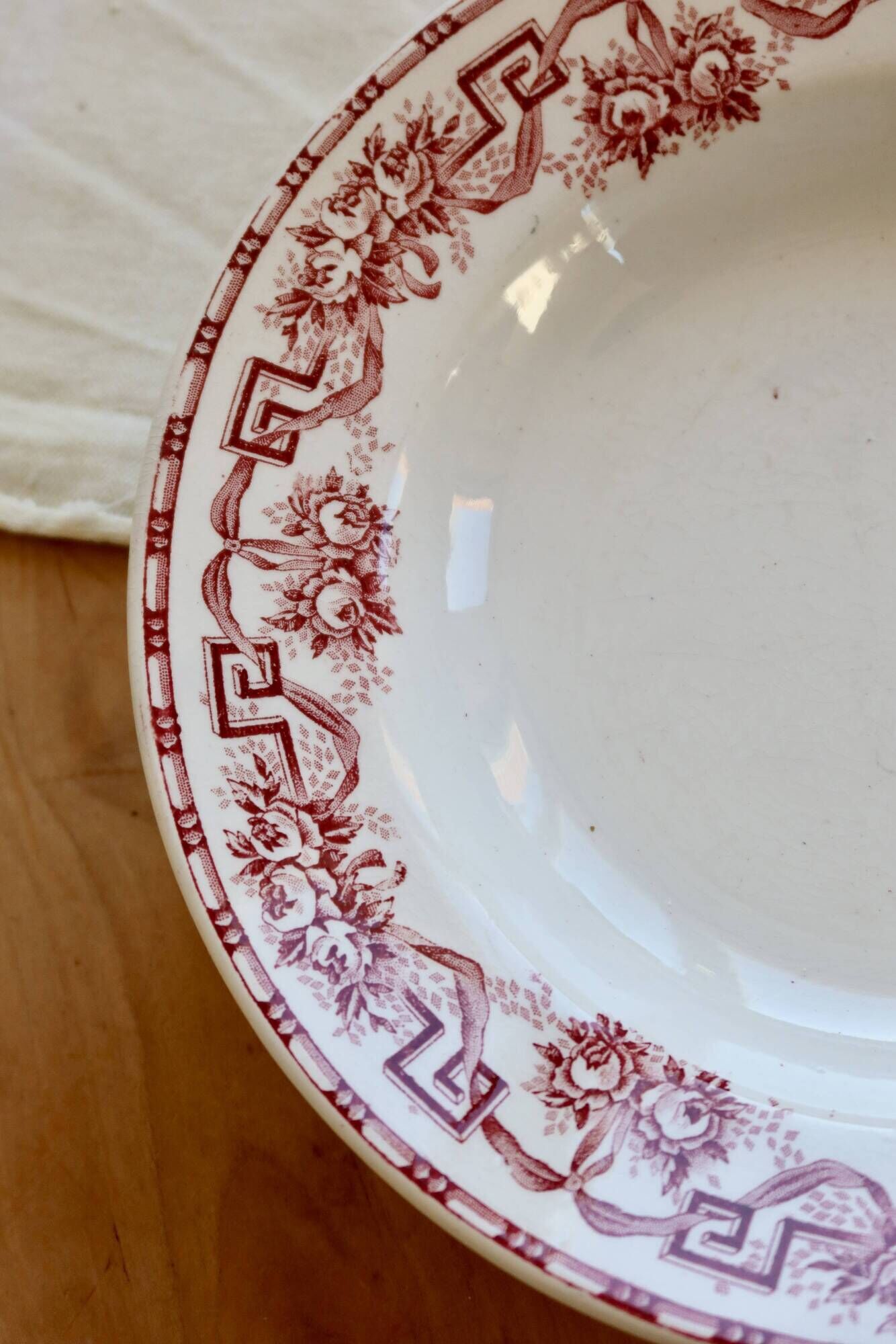 Vintage ironstone deep plate Moulin des Loups Athens model red