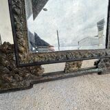 Miroir en laiton et bois noirci de style louis xiii vers 1880 h : 149 cm