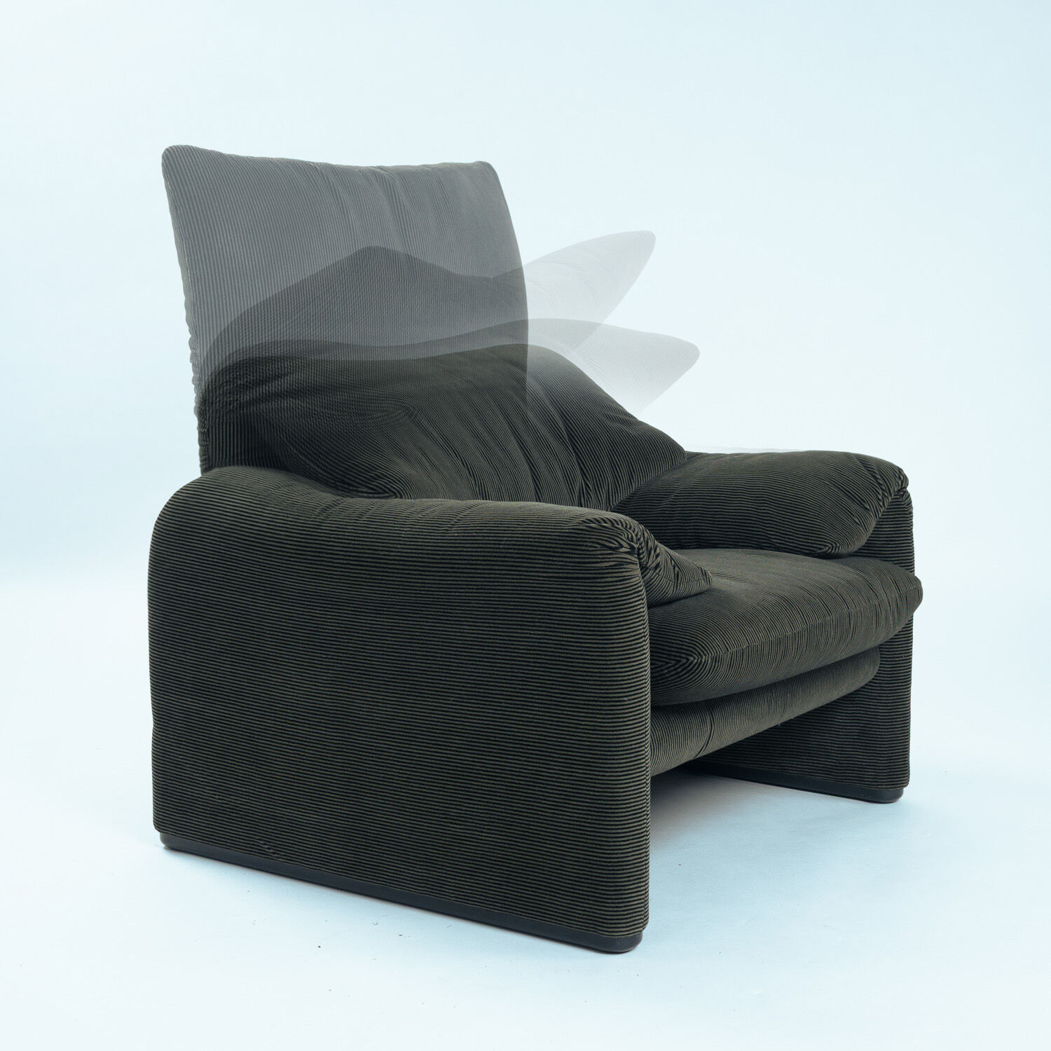 Rare Green Striped Maralunga chair by Magistretti for Cassina, Italy,