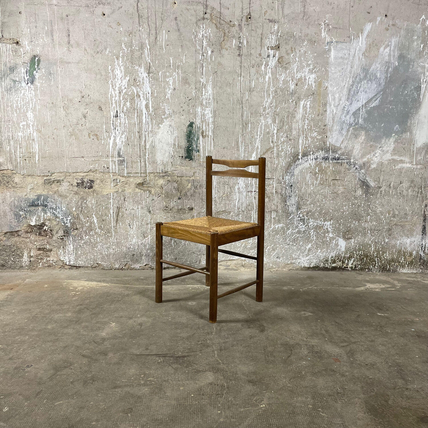 Chaise paillée et bois annees 80