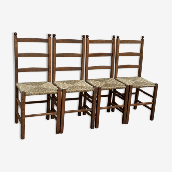 4 chaises paille bicolore 1950