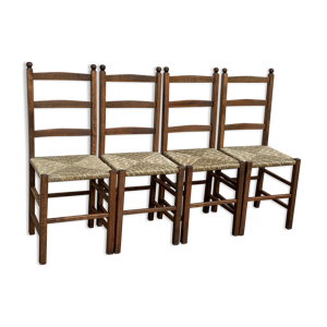 4 chaises paille bicolore 1950