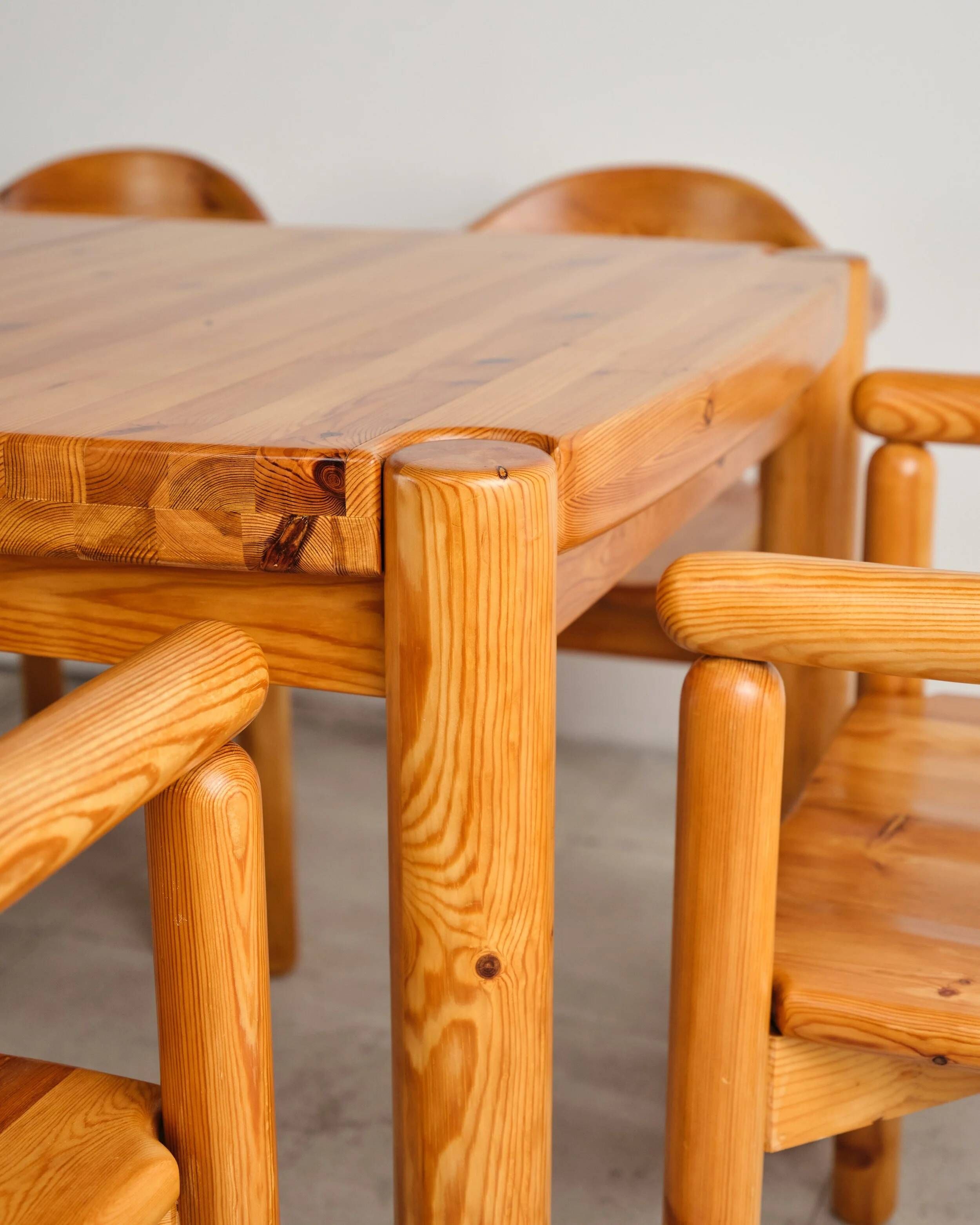 Brutalist table and 6 chairs, Rainer Daumiller, Denmark, 1970s.