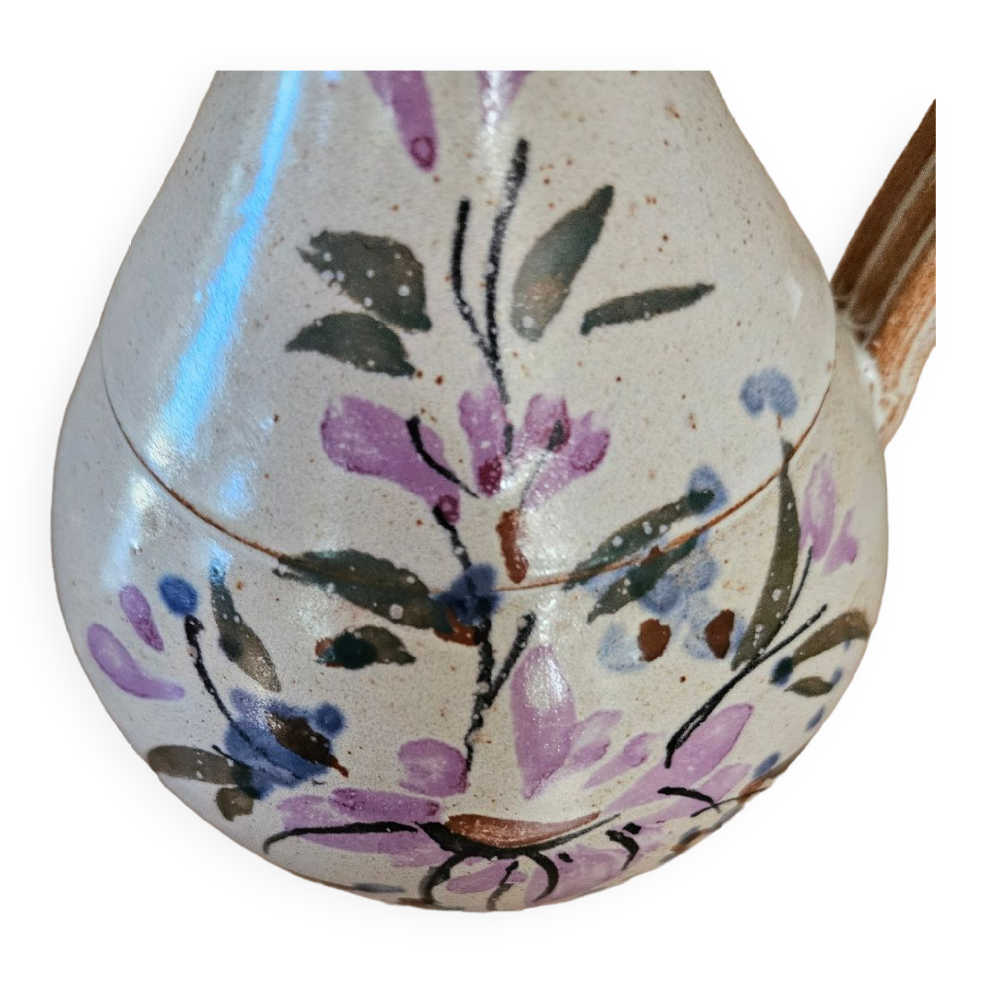 Carafe or jug in stoneware with hand-painted floral motifs
