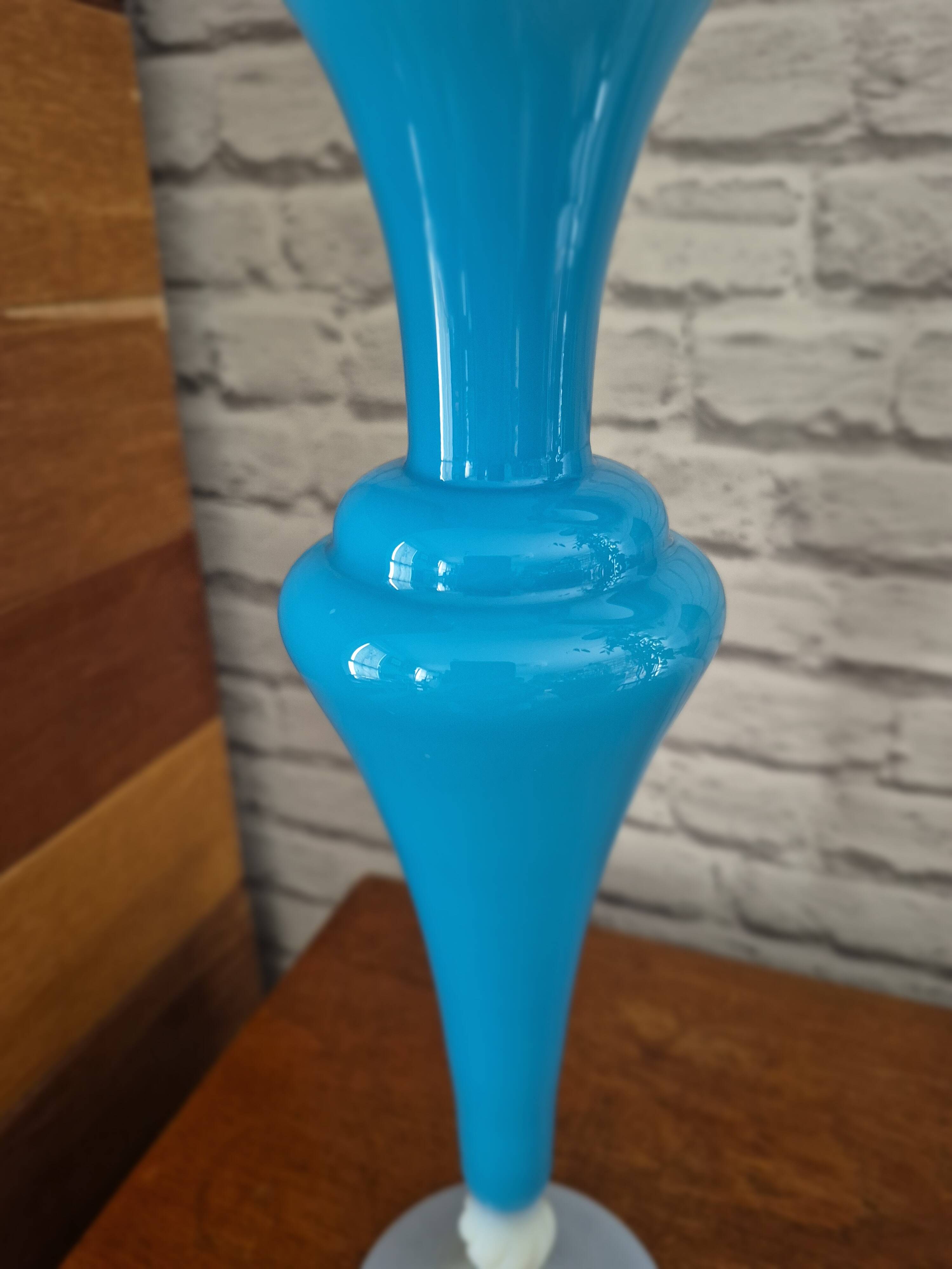 Large vintage blue and white opaline vase