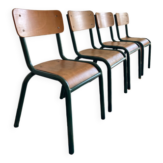 Série de 4 chaises ecolier type mullca