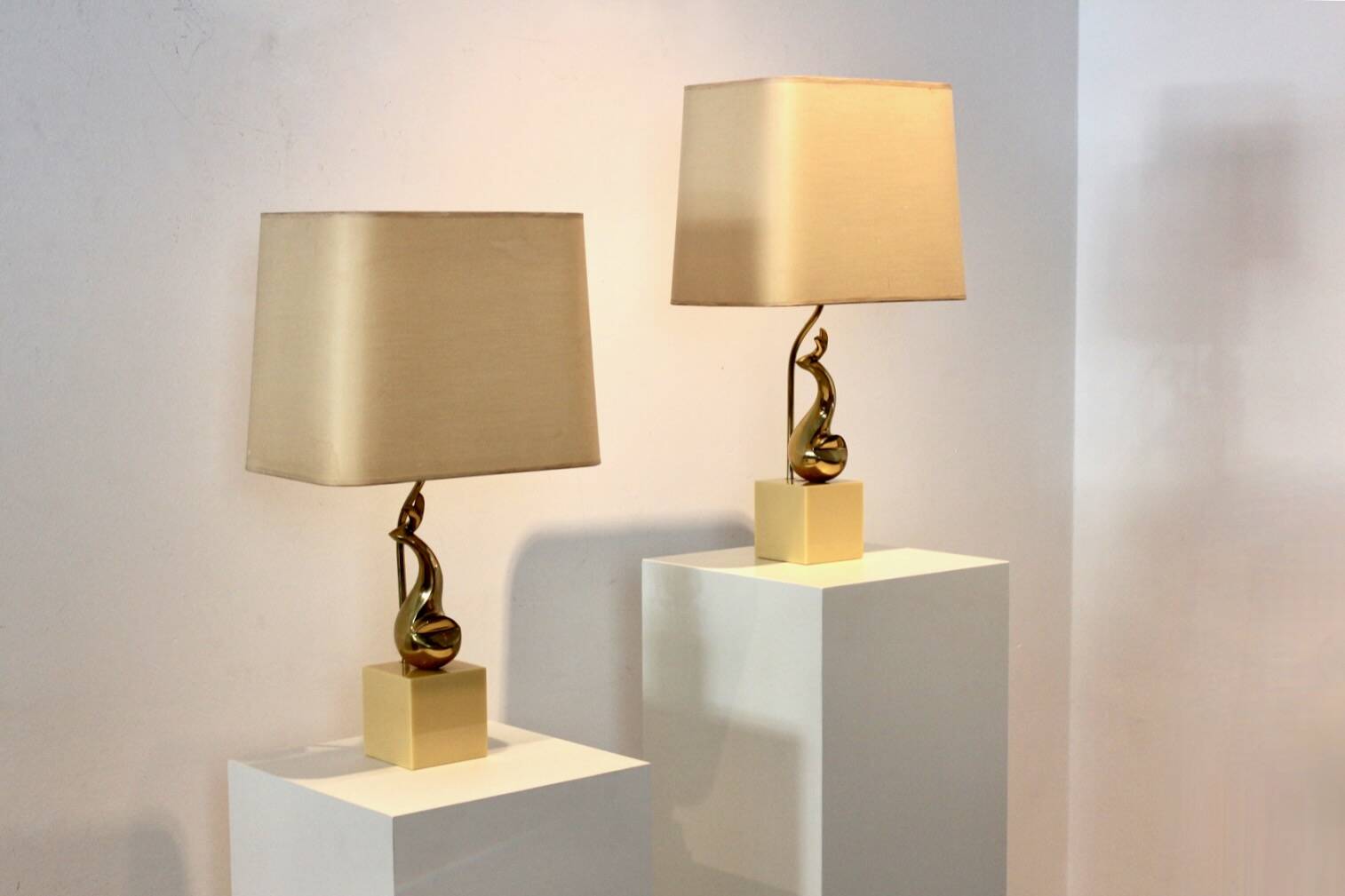 Pair of Exclusive Philippe-Jean Brass Art Sculpture Table Lamps, signed