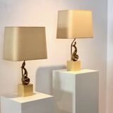 Pair of Exclusive Philippe-Jean Brass Art Sculpture Table Lamps, signed