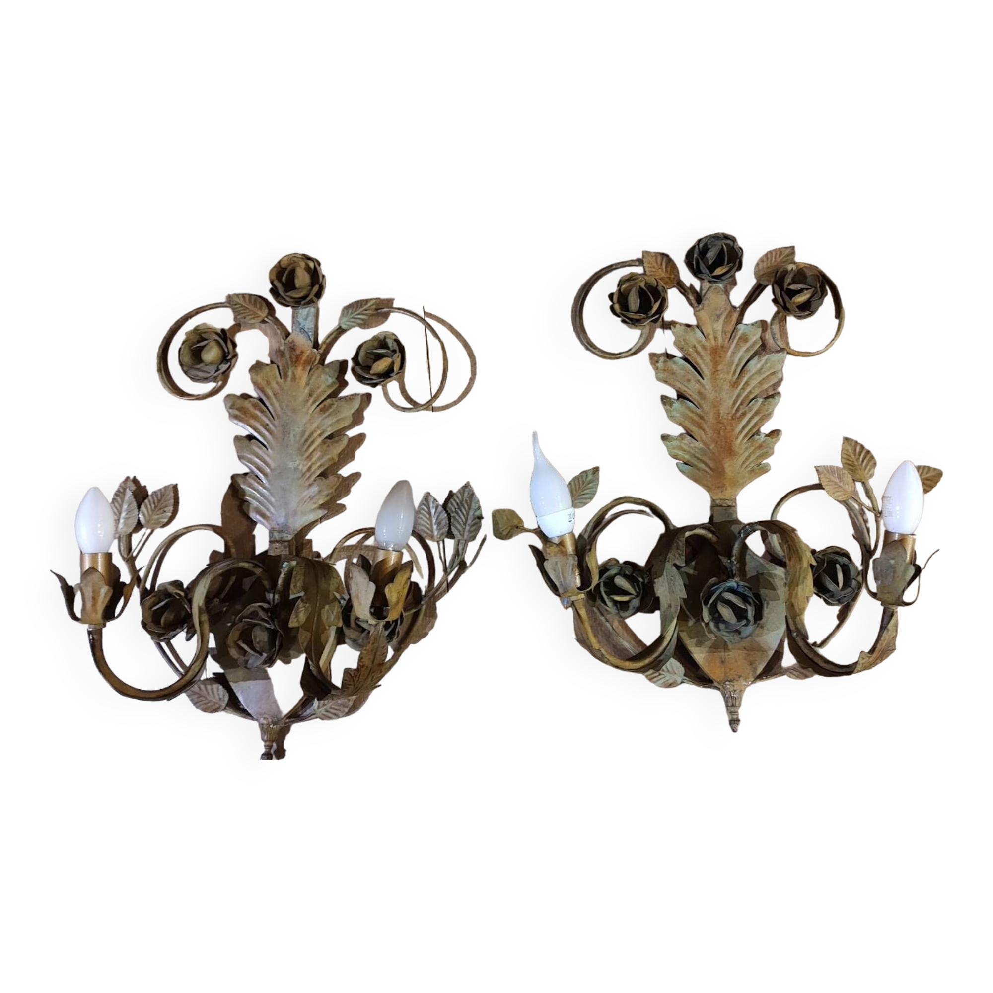 Pair of old Florentine wrought iron wall lights bellina illumina