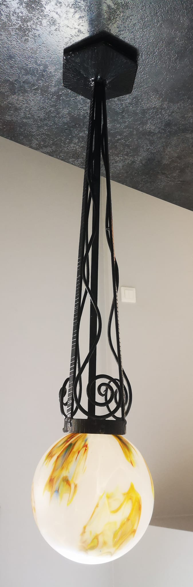 Art deco pendant light 1930 wrought iron