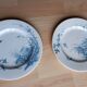 2 antique Gien earthenware plates, "Landscapes" decoration