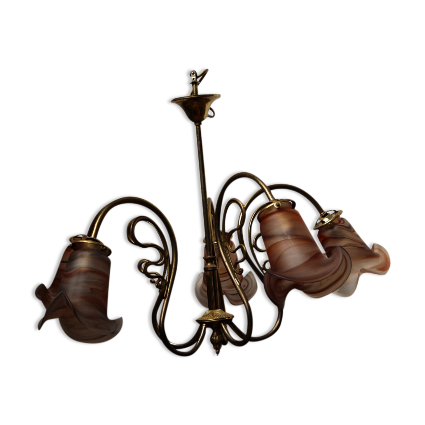 Art Nouveau style chandelier, glass paste, Signed Vianne