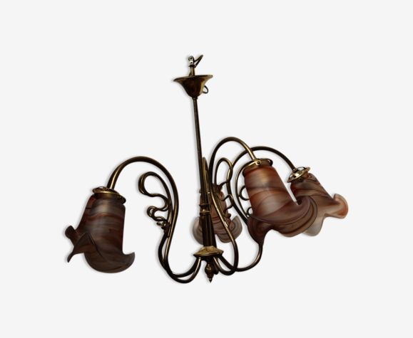 Lustre style art nouveau pâte de verre signé Vianne