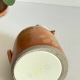 Vintage enameled stoneware owl money box