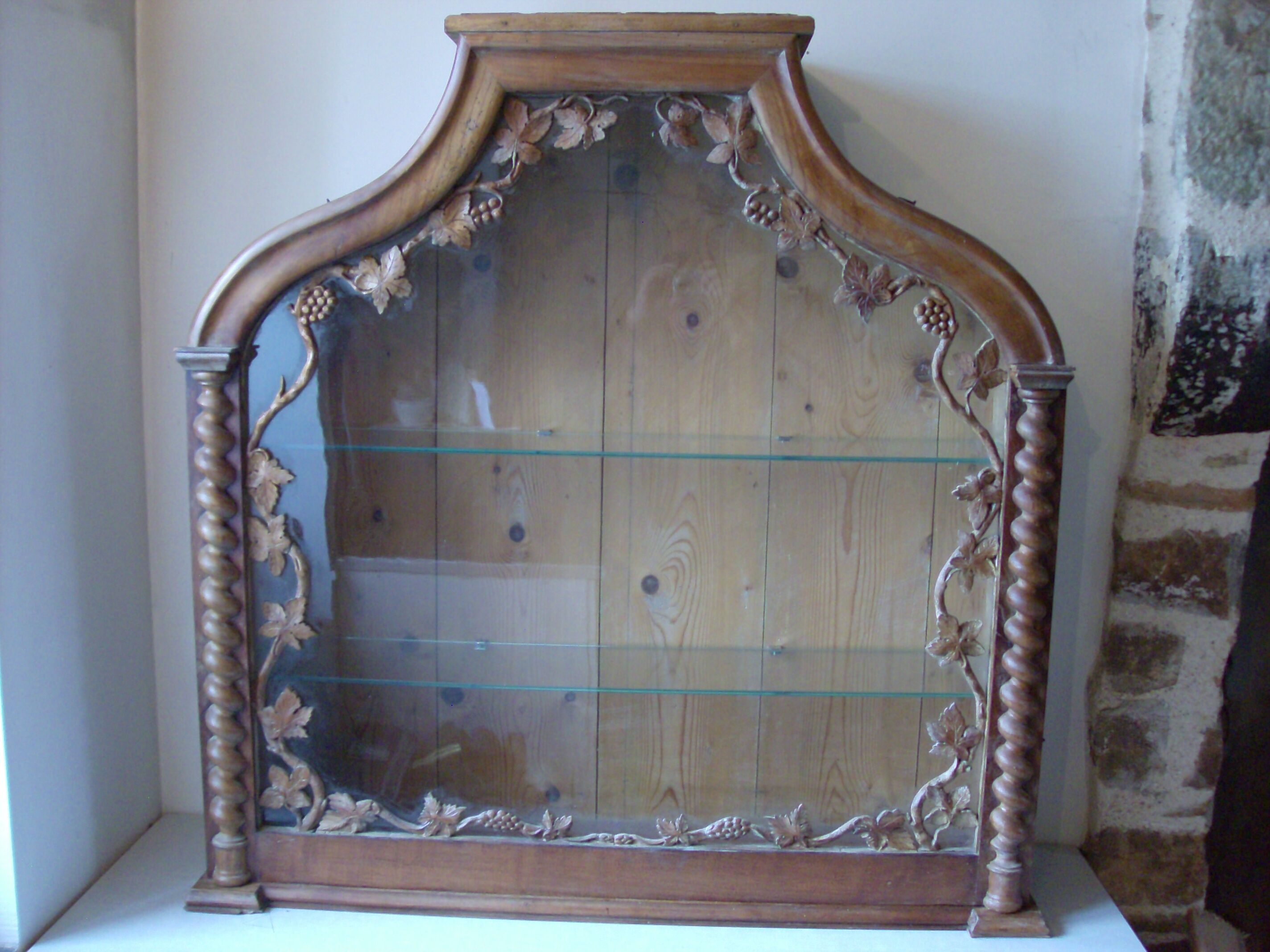 Old showcase carved wood vine leaf grape