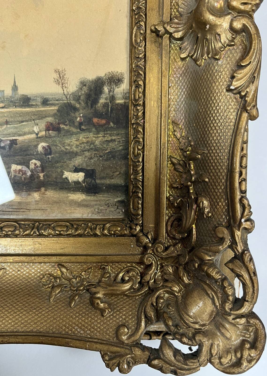 Watercolour "Masure and Herd" Jean-Marie Oscar GUÉ (1809-1877)