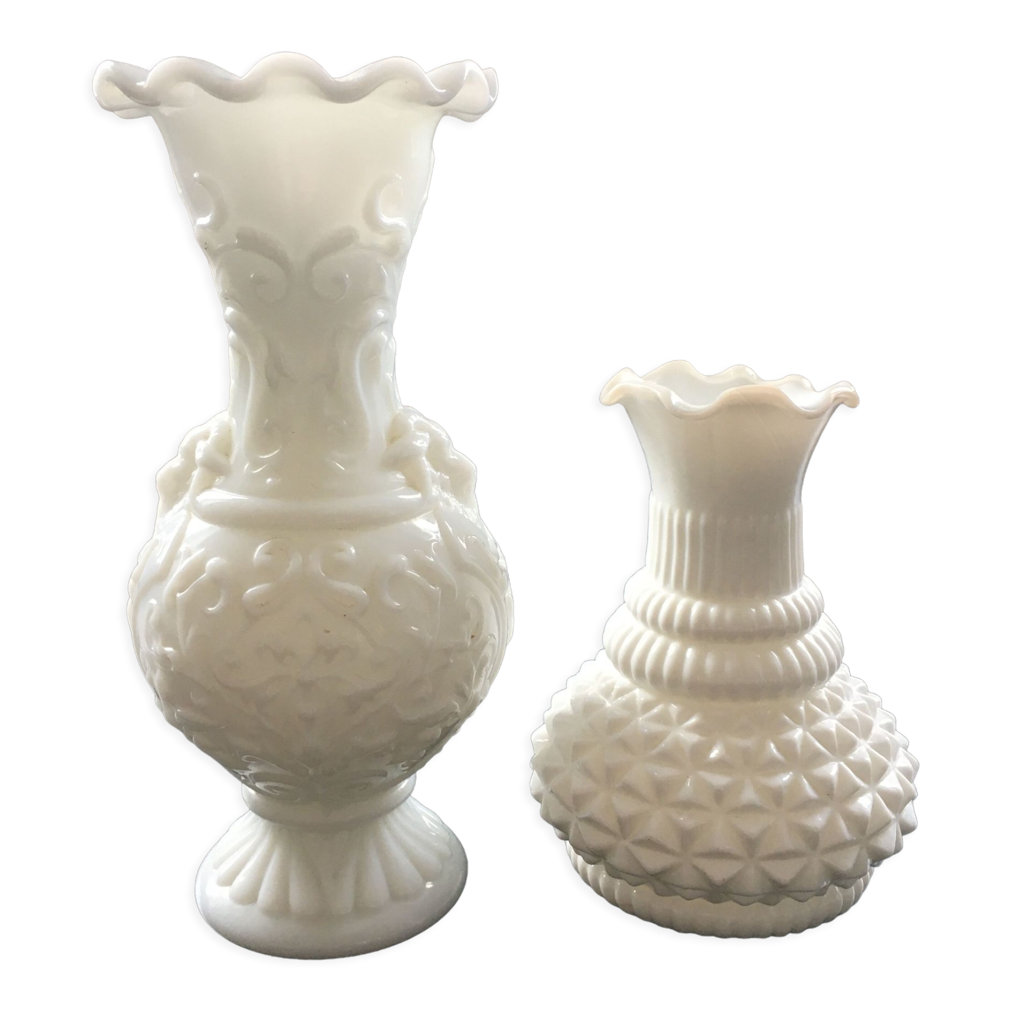 Pair of white glass vases