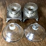 Pair of salt pans, solid silver salt shakers and Crystal Hallmark Rooster XIX