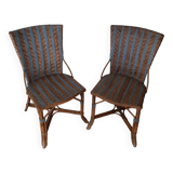 Vintage set of 2 garden woven rattan chairs - sky blue nets - 40