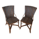 Vintage set of 2 garden woven rattan chairs - sky blue nets - 40