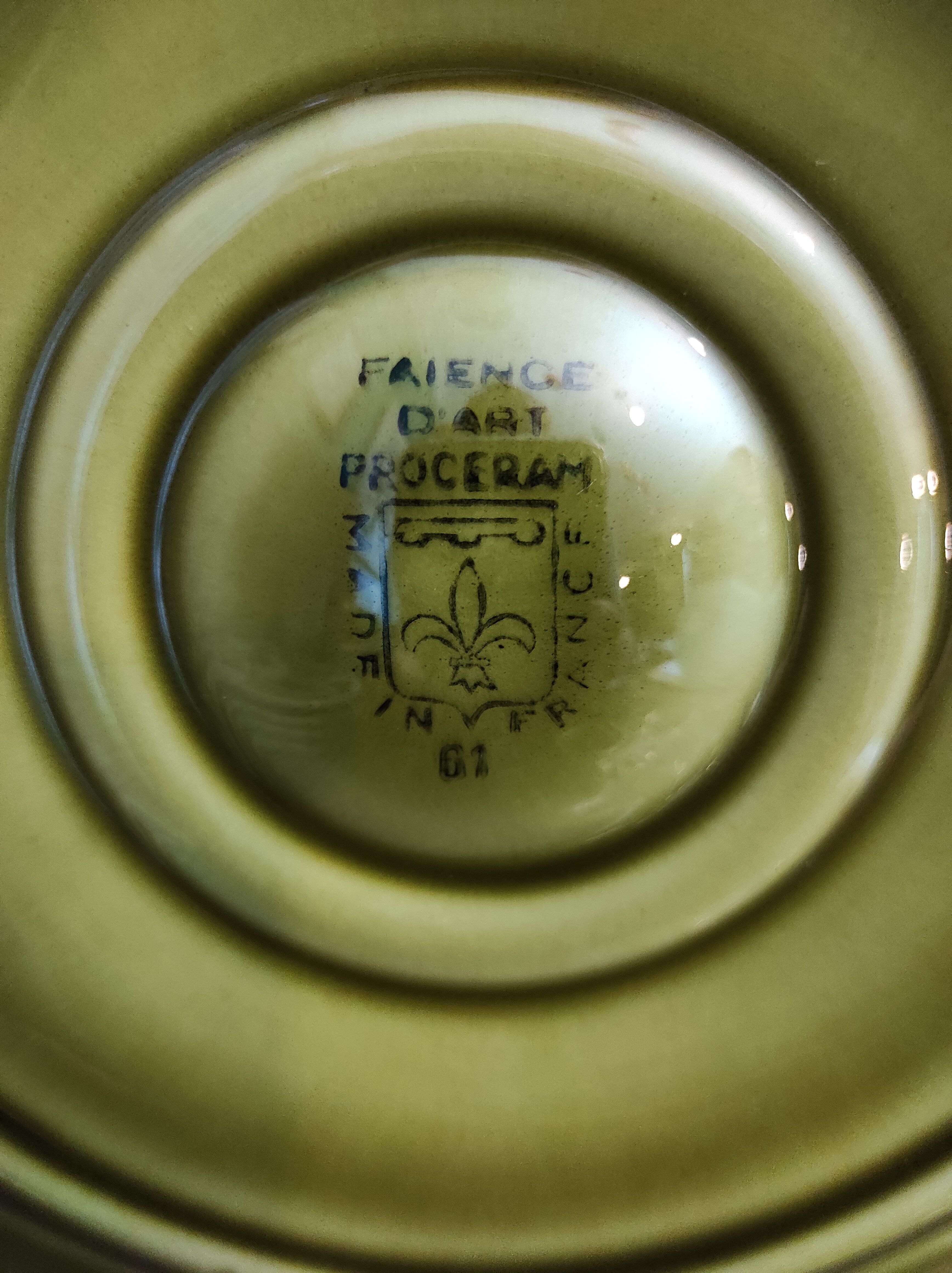 Vintage French Oyster Plate in grass green Majolica