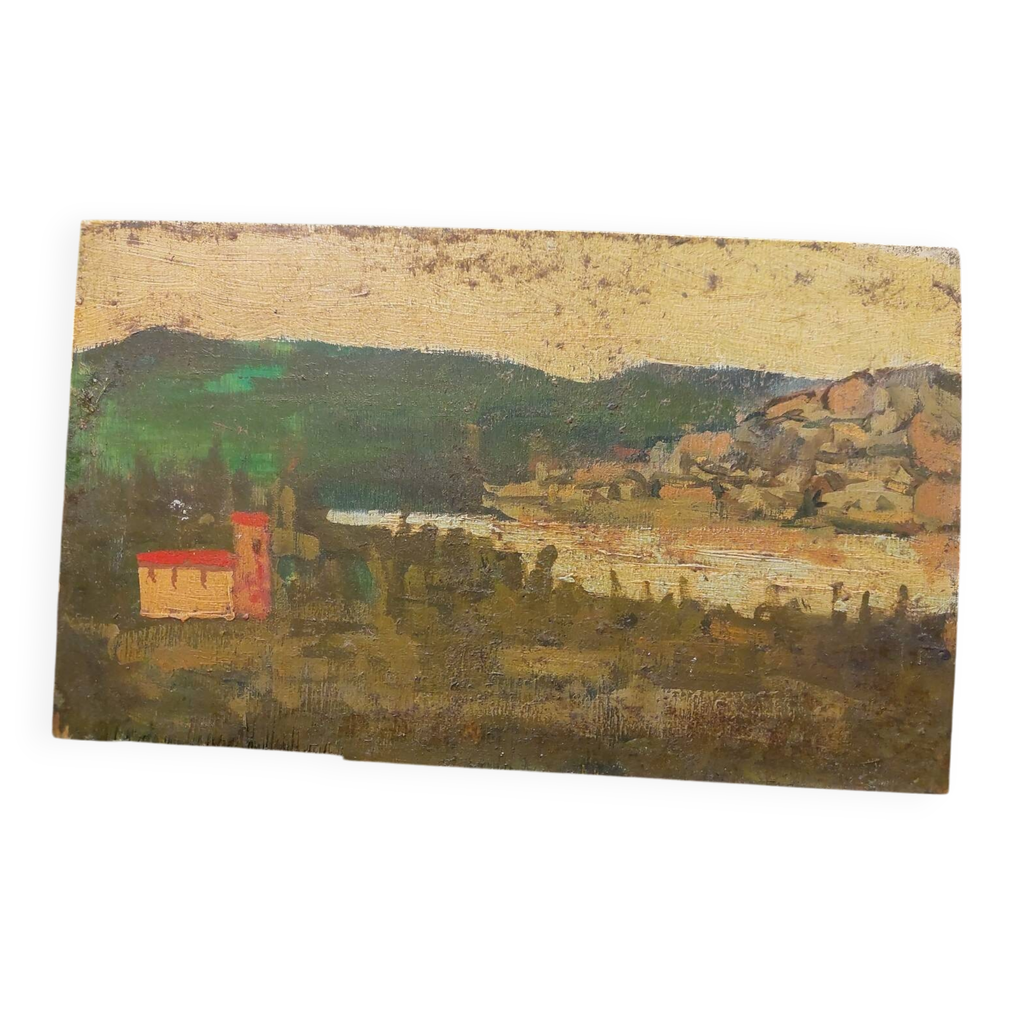 Landscape painting on wood, first half of the 20th century