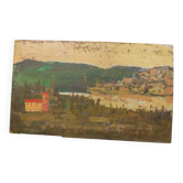 Landscape painting on wood, first half of the 20th century