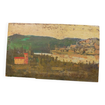 Landscape painting on wood, first half of the 20th century