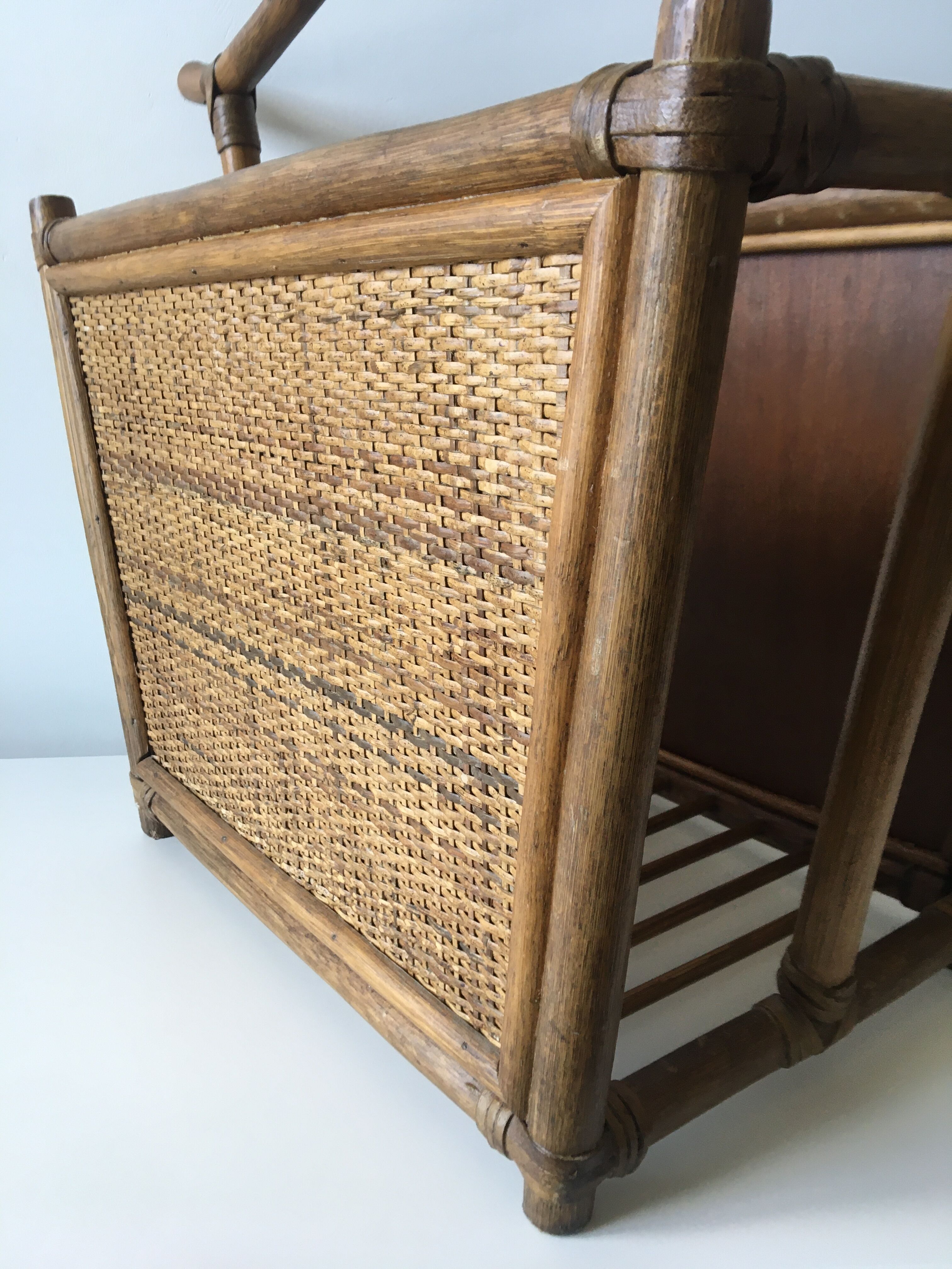 1960s rattan magazine rack