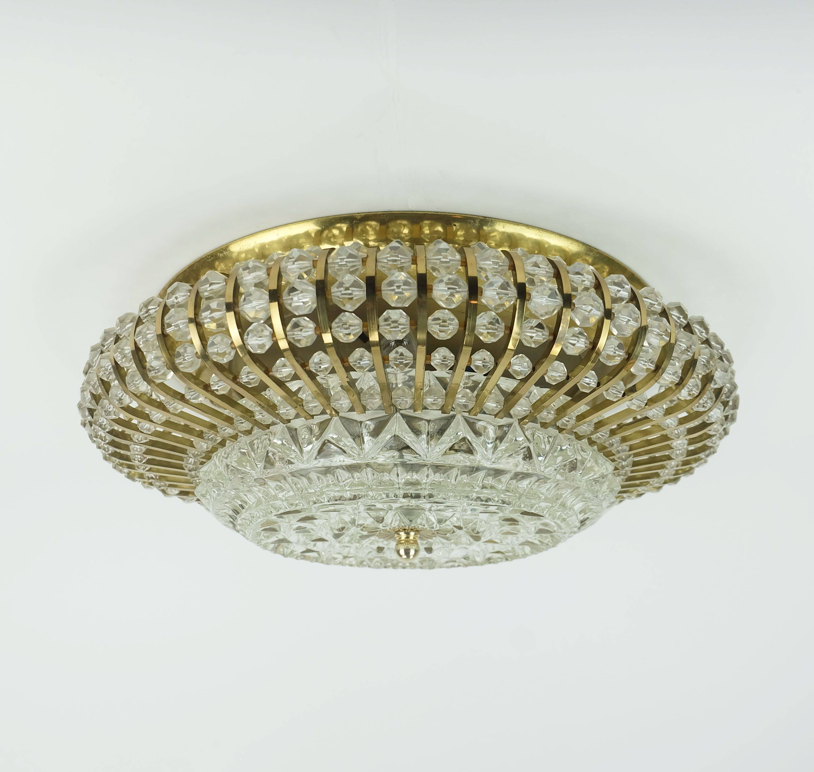 glamorous 1960s mid century CEILING LAMP ceiling fixture brass and glass