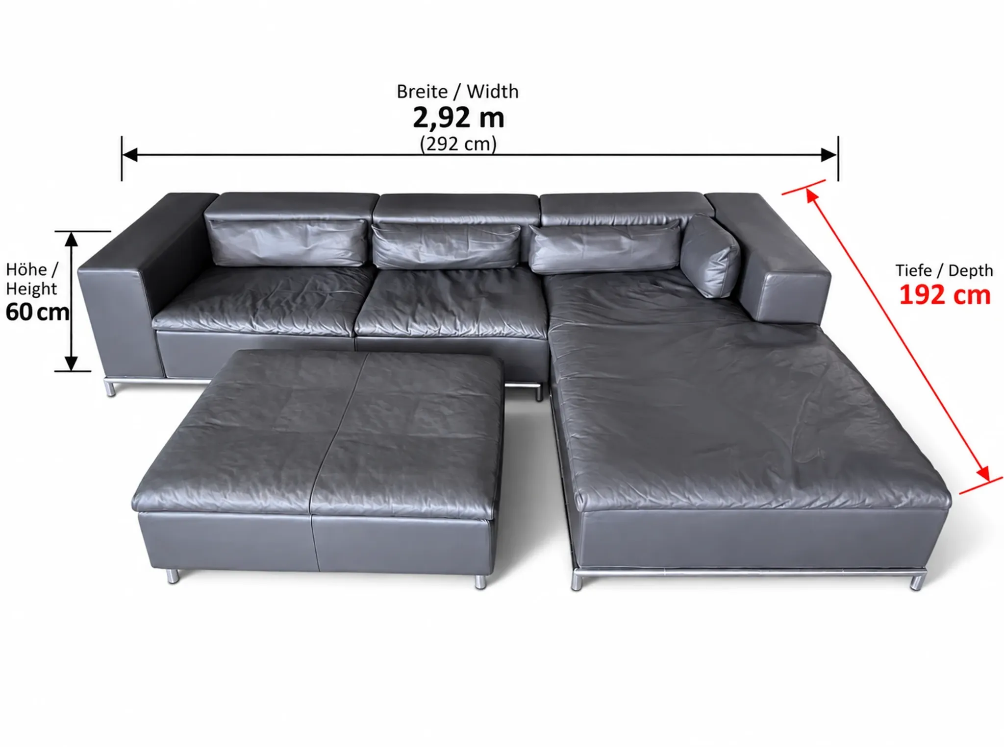 de Sede DS-7 Ecksofa mit Hocker in grauem Leder